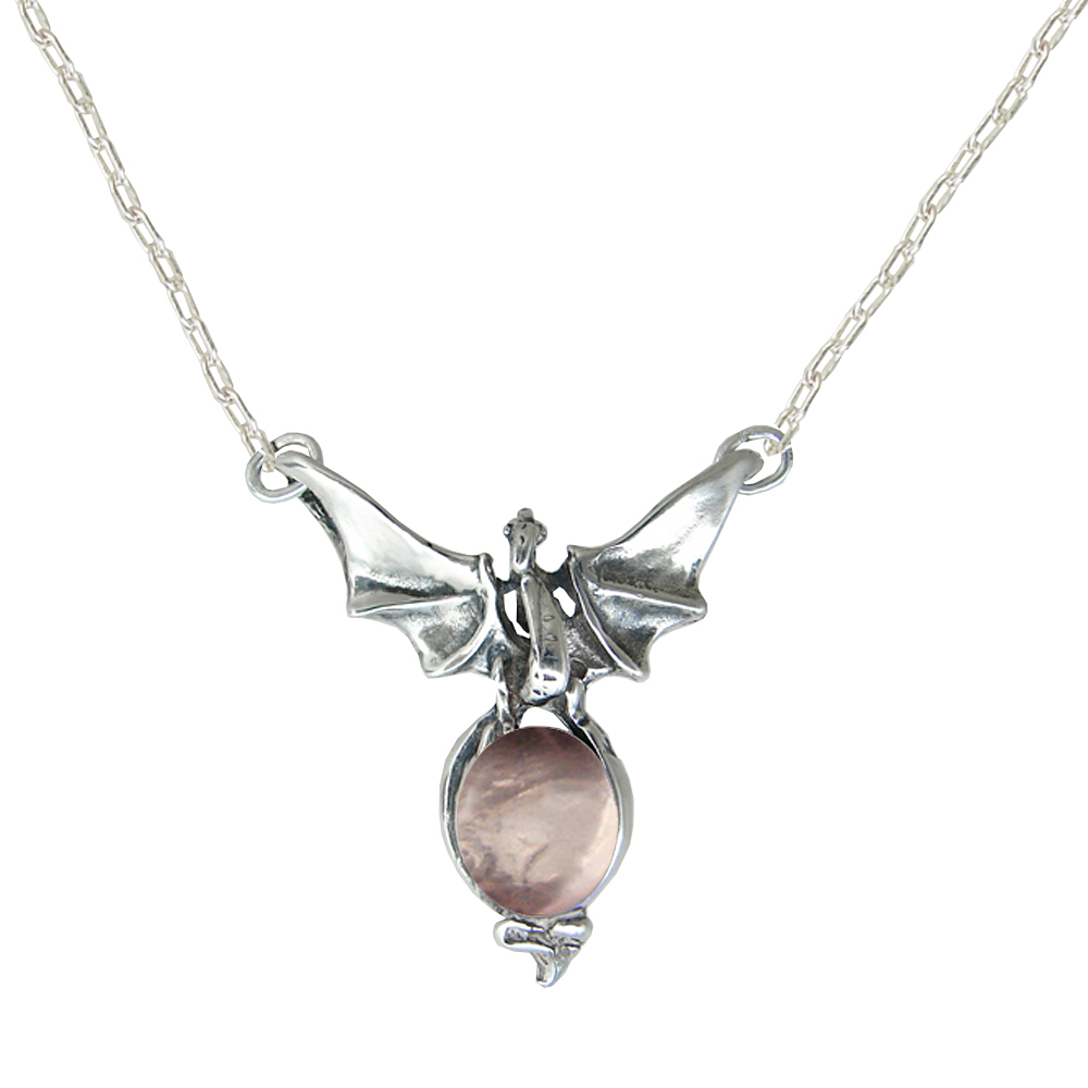 Sterling Silver Victory Dragon Necklace With Rose Quartz